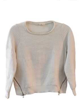 Anthropologie Moth Ivory Textured Pullover Sweater w/ Zipper Details - Size XSP